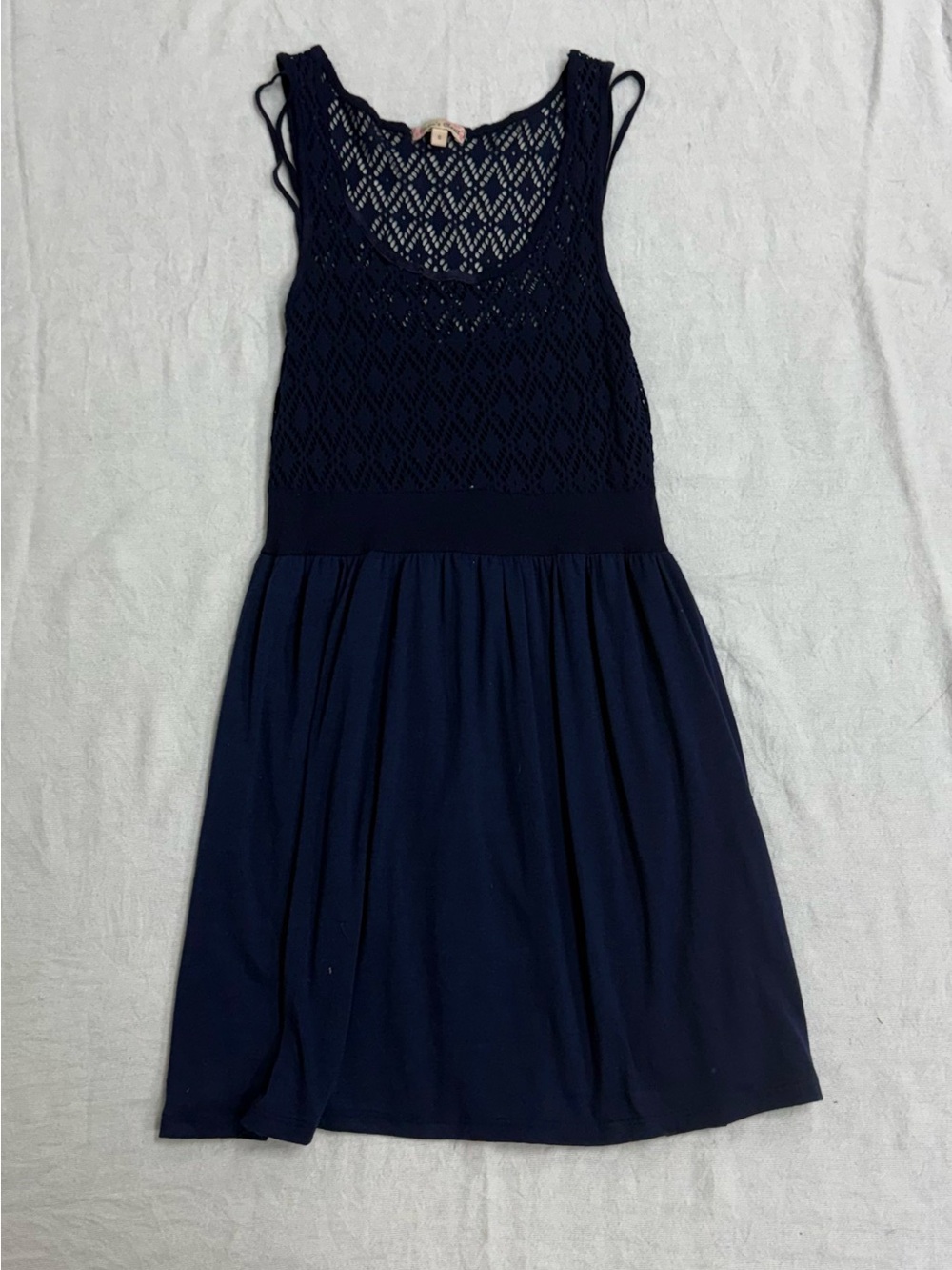 Sleeveless Navy Crochet Bodice Mini Dress